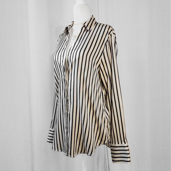 Beetlejuice style Striped Satin Button Up Blouse - Picture 3 of 6